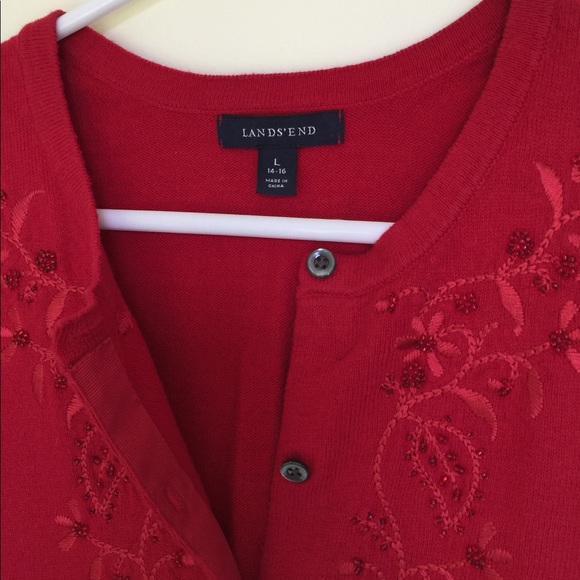 Red beaded cardigan sweater - Lands’ End - Picture 3 of 9